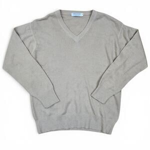 100% CASHMERE V Neck Sweater Women's M Beige Handmade Nepal Luxury Knit Pullover